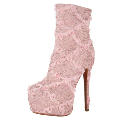Platform Floral Lace Stiletto Ankle Boots