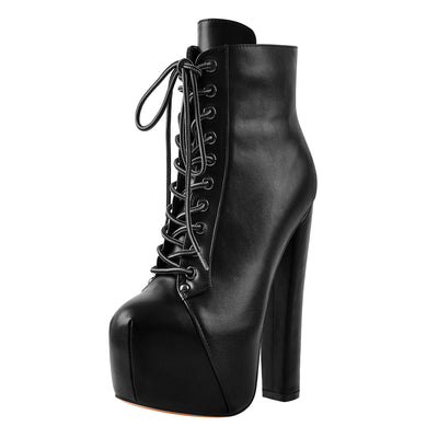 Black Platform Round Toe Chunky Heel Ankle Boots