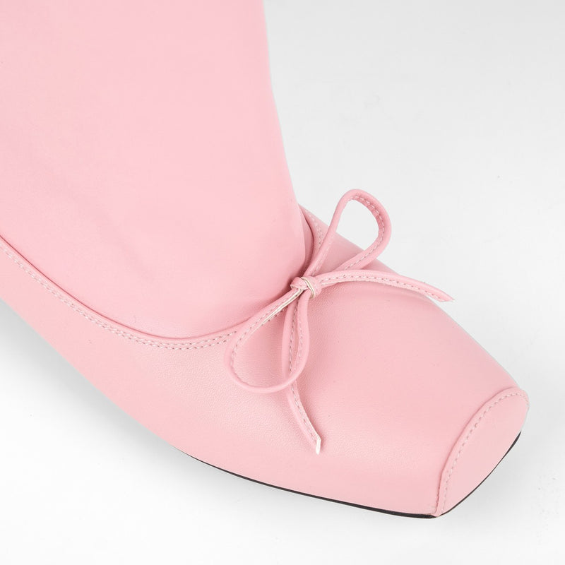 Square Toe Bow Flat Mid-Calf Boots