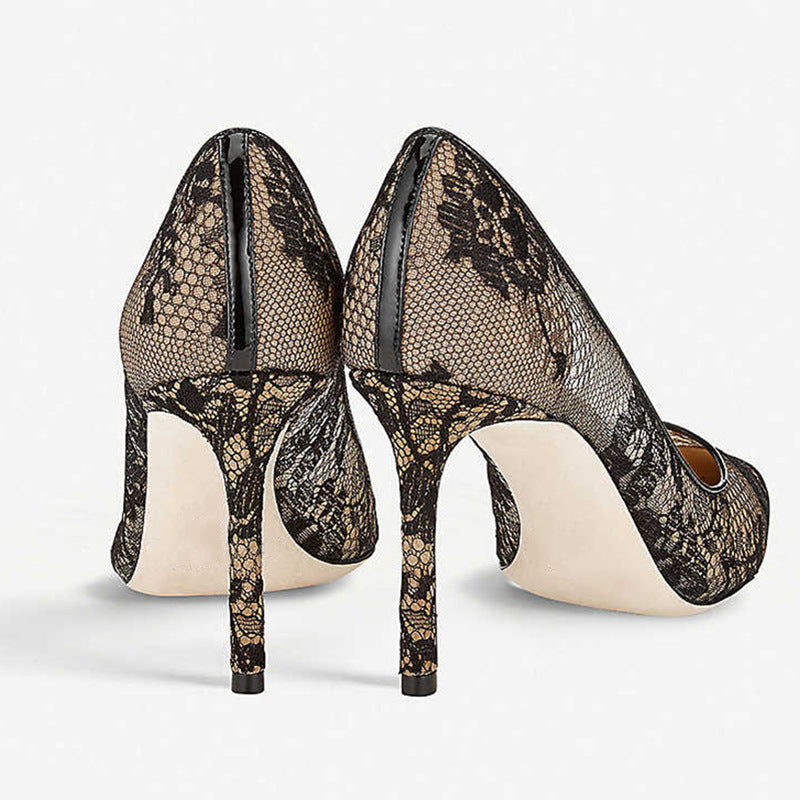 Pointed Toe Lace Mesh High Heels