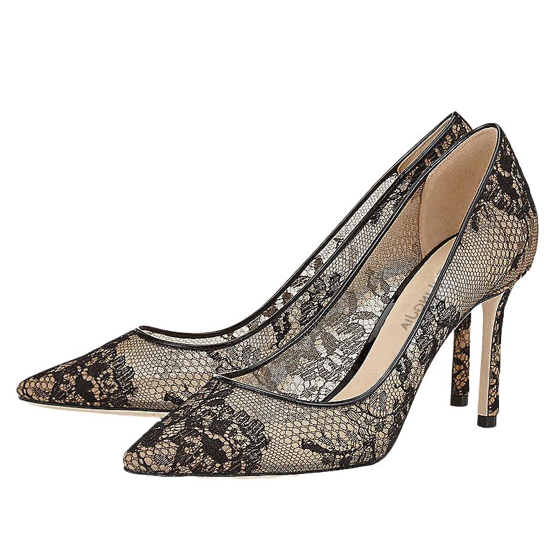Pointed Toe Lace Mesh High Heels