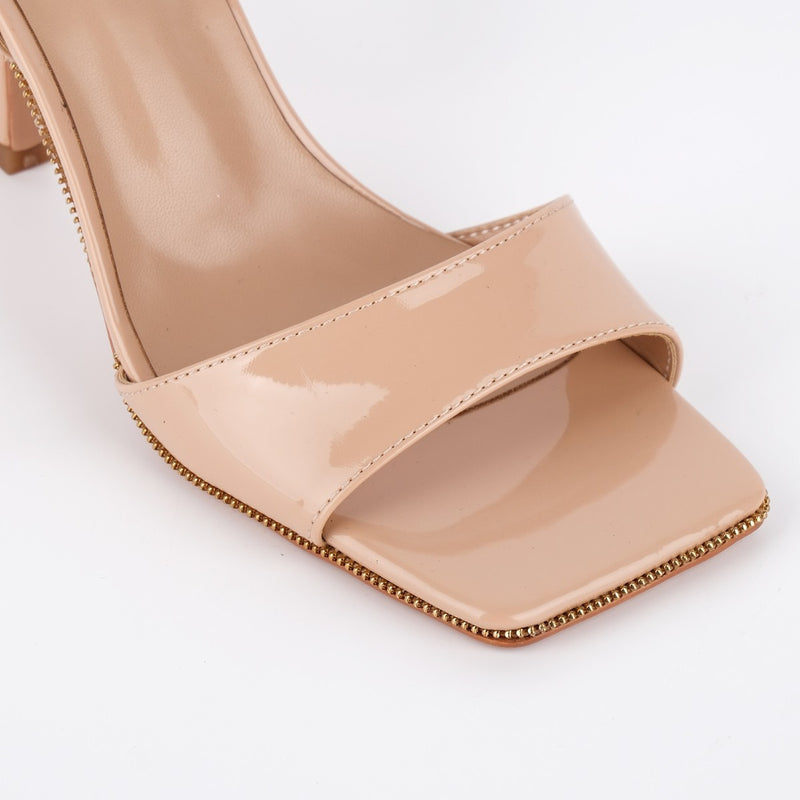 Square Toe Zipper Edge Trim Ankle Strap Sandals