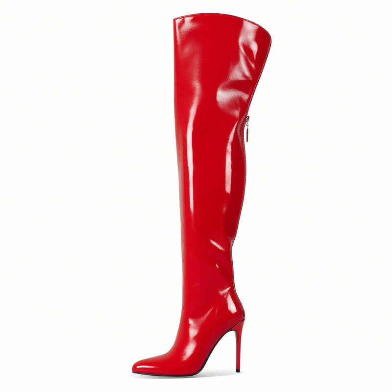 Red Leopard Pointed Toe Over The Knee Stiletto Boots