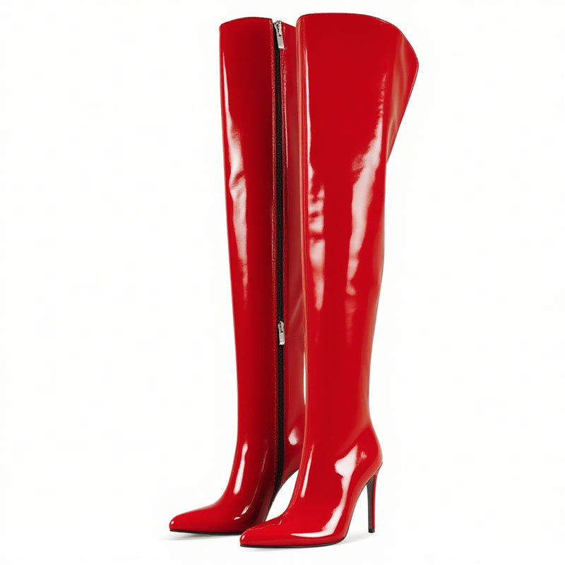 Red Leopard Pointed Toe Over The Knee Stiletto Boots