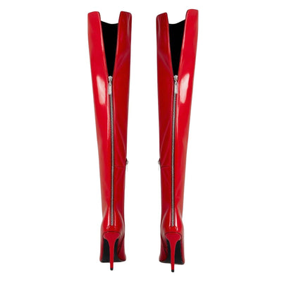 Red Leopard Pointed Toe Over The Knee Stiletto Boots