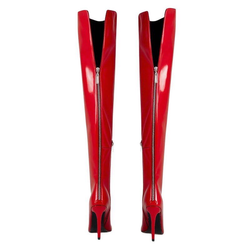Red Leopard Pointed Toe Over The Knee Stiletto Boots
