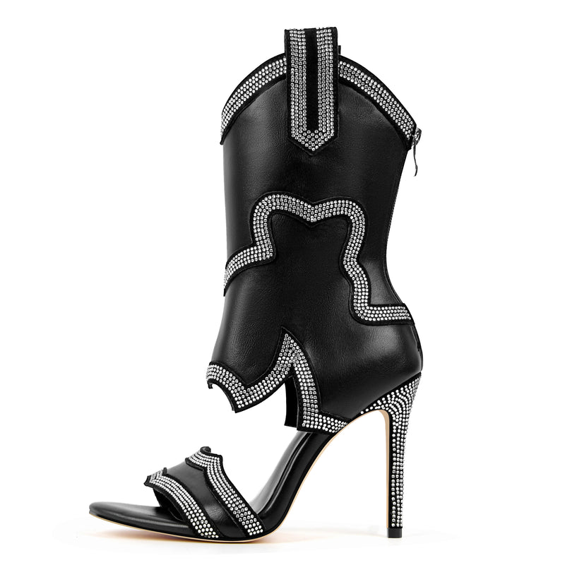 Rhinestone Cutout Back Zipper Ankle Bootie Sandals