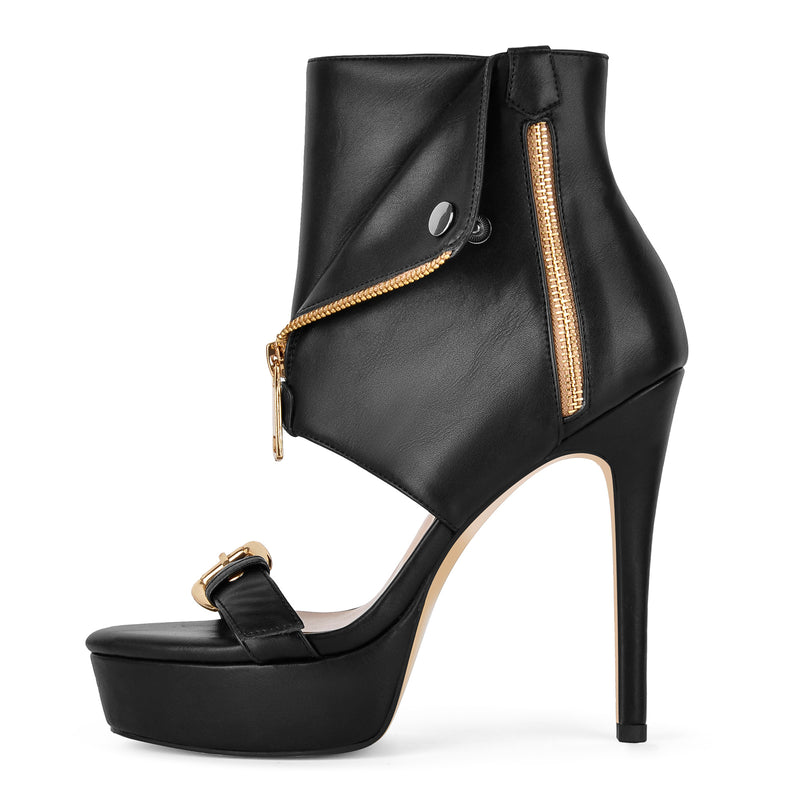 Platform Metal Zipper Buckle Bootie Sandals