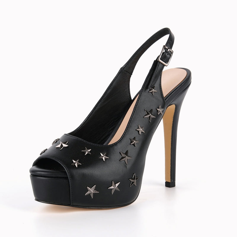 Peep Toe Platform Star Studded Slingback Pumps
