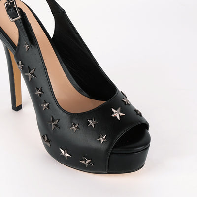 Peep Toe Platform Star Studded Slingback Pumps