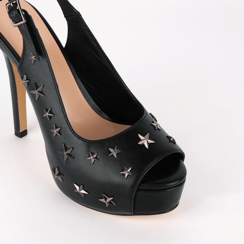 Peep Toe Platform Star Studded Slingback Pumps