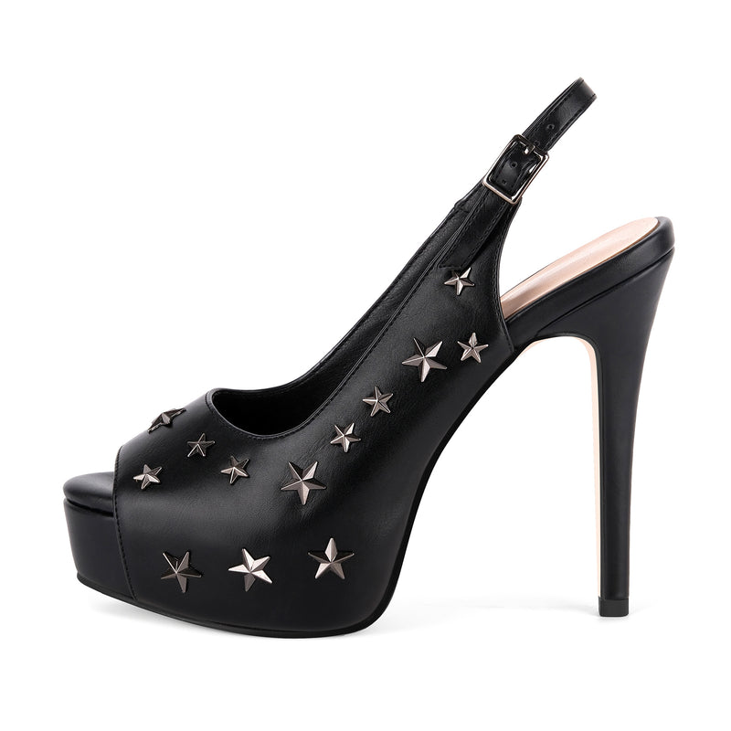 Peep Toe Platform Star Studded Slingback Pumps
