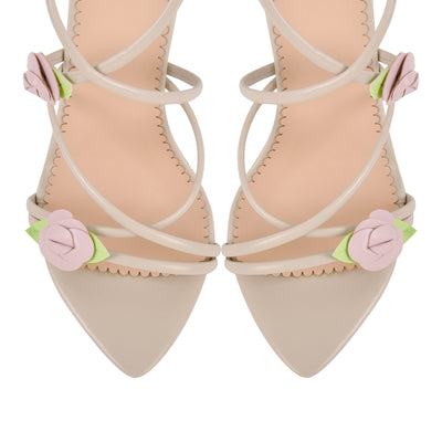 Pointed Toe Gladiator Flower Lace-up Stiletto Sandals
