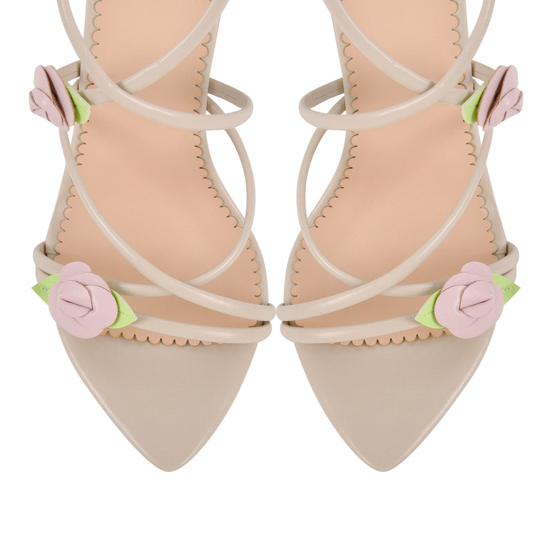 Pointed Toe Gladiator Flower Lace-up Stiletto Sandals
