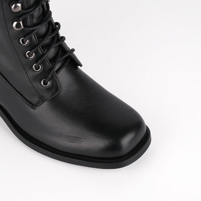 Square Toe Lace-up Chunky Heel Knee High Boots