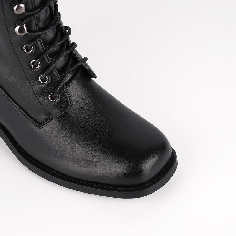 Square Toe Lace-up Chunky Heel Knee High Boots
