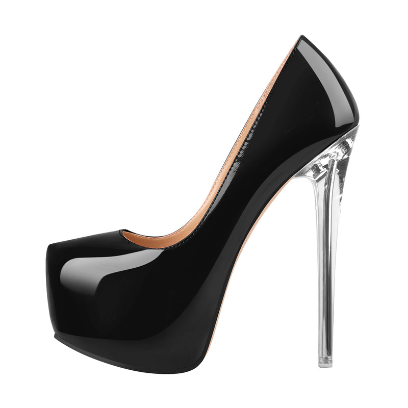 Pointed Toe Platform Clear Heel Stiletto Pumps
