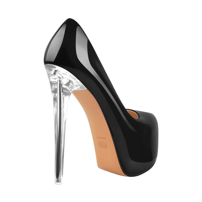 Pointed Toe Platform Clear Heel Stiletto Pumps