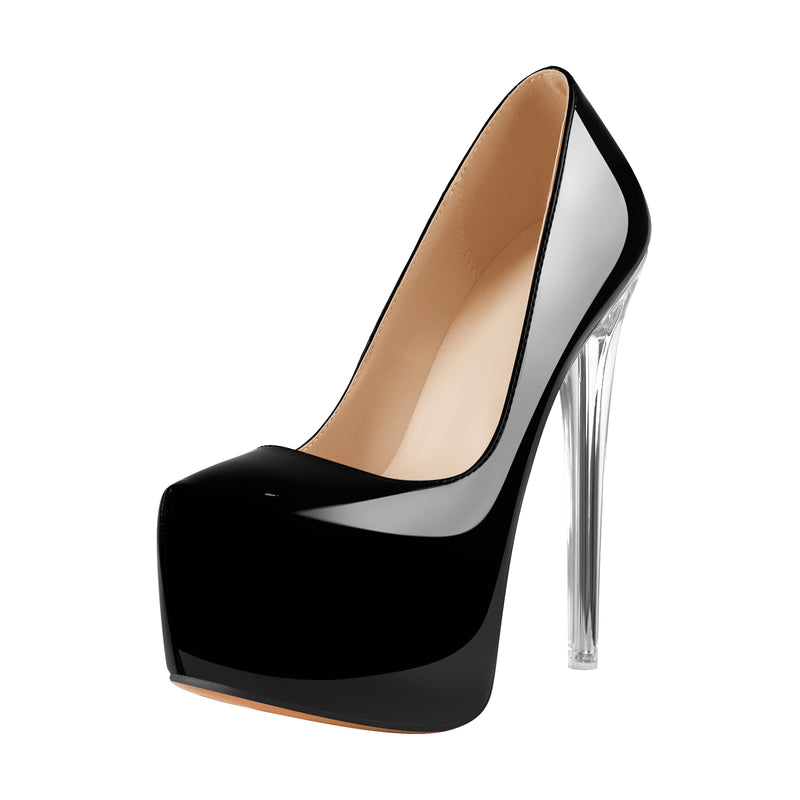 Pointed Toe Platform Clear Heel Stiletto Pumps