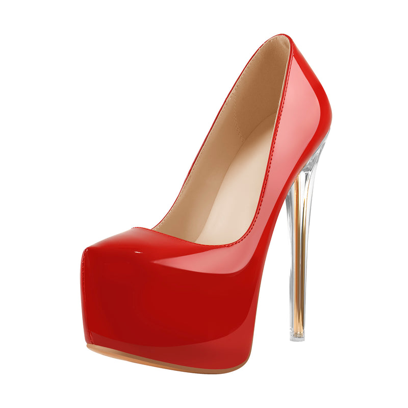 Pointed Toe Platform Clear Heel Stiletto Pumps