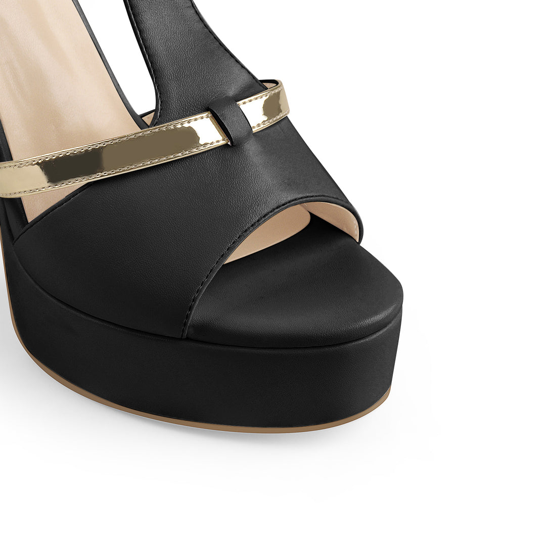 Gold T-Strap White Platform High Heel Sandals – Onlymaker