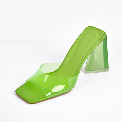 Clear Chunky Heel Sandals Mules
