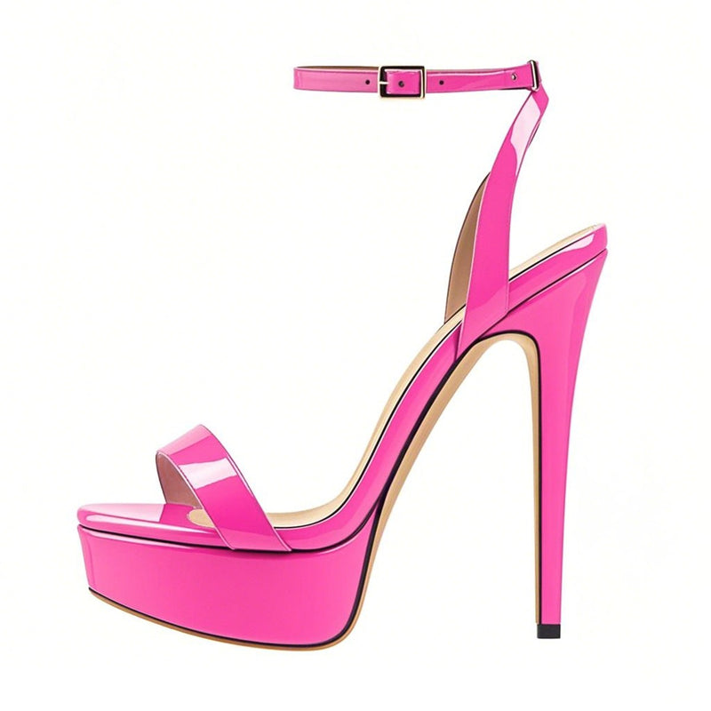 Round Toe Ankle Strap Platform Stiletto Sandals