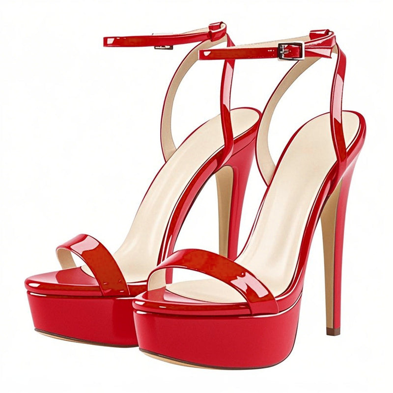 Round Toe Ankle Strap Platform Stiletto Sandals