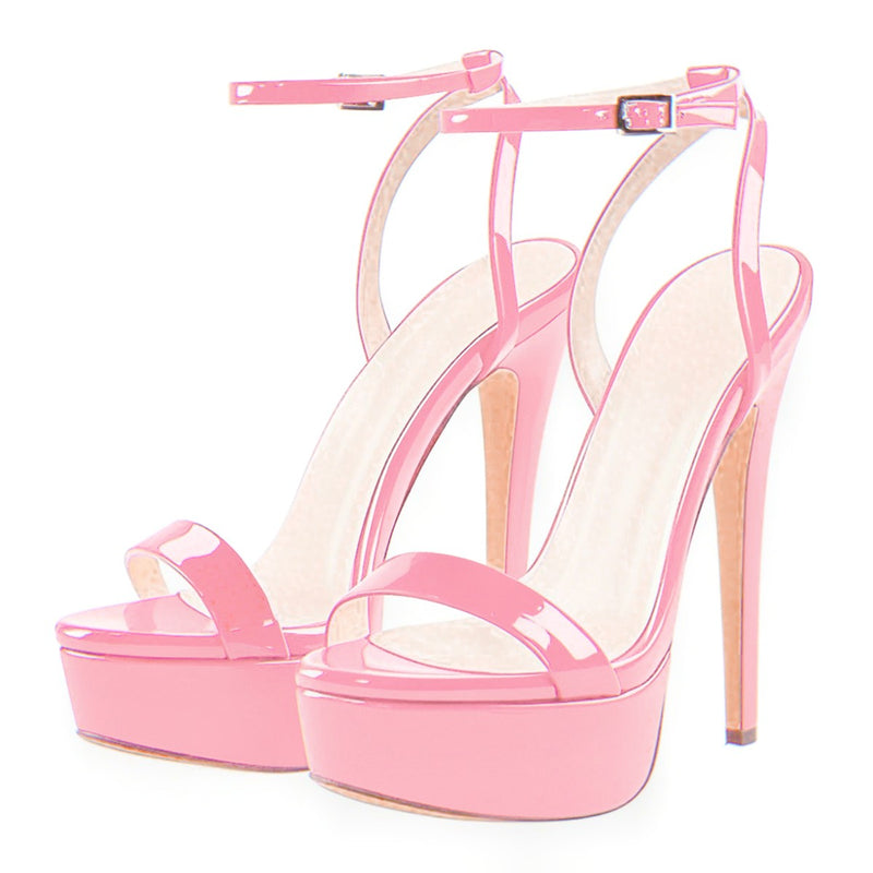 Round Toe Ankle Strap Platform Stiletto Sandals