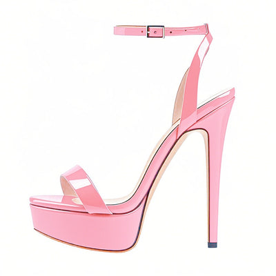 Round Toe Ankle Strap Platform Stiletto Sandals