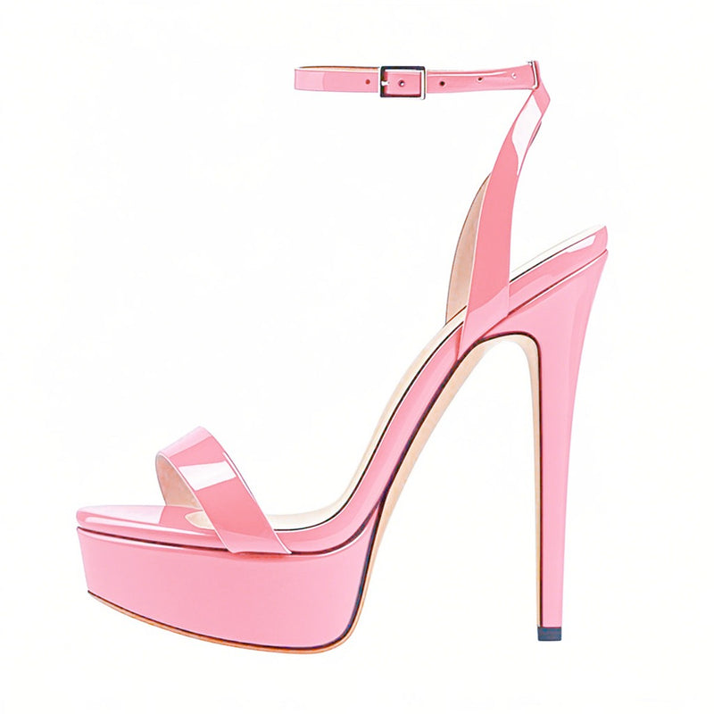 Round Toe Ankle Strap Platform Stiletto Sandals