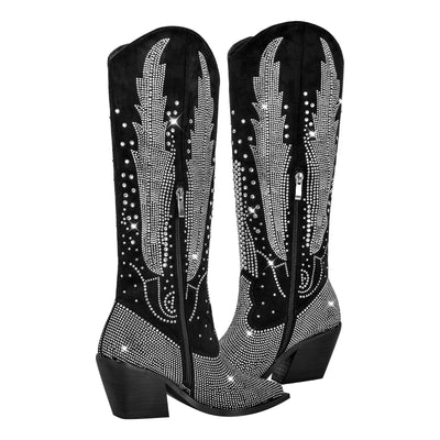 Rhinestone Zipper Black Western Boots