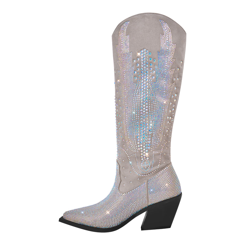 Rhinestone Zipper Black Western Boots