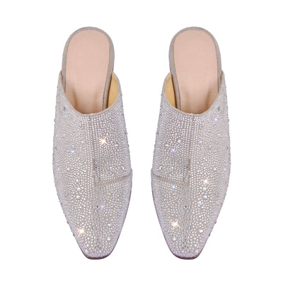Rhinestone Pointed Toe Chunky Heel Mules Sandals