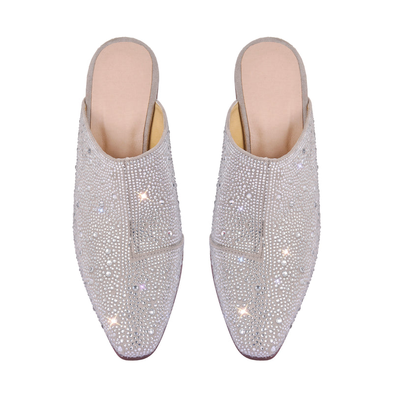 Rhinestone Pointed Toe Chunky Heel Mules Sandals