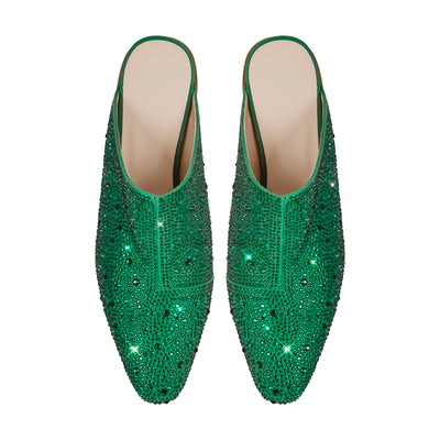 Rhinestone Pointed Toe Chunky Heel Mules Sandals