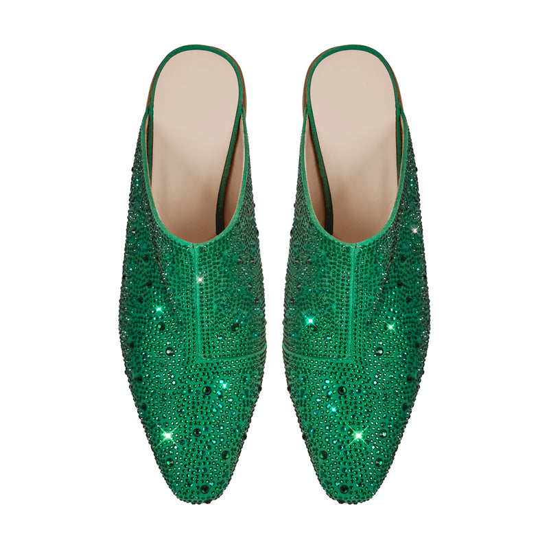 Rhinestone Pointed Toe Chunky Heel Mules Sandals