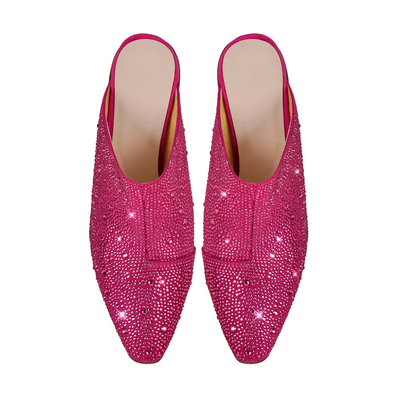 Rhinestone Pointed Toe Chunky Heel Mules Sandals