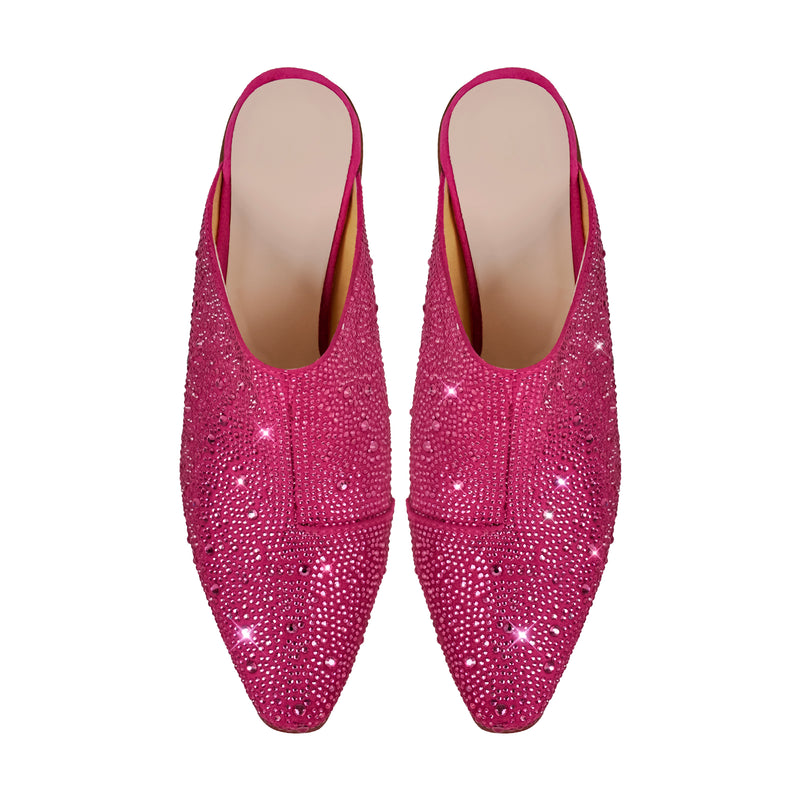 Rhinestone Pointed Toe Chunky Heel Mules