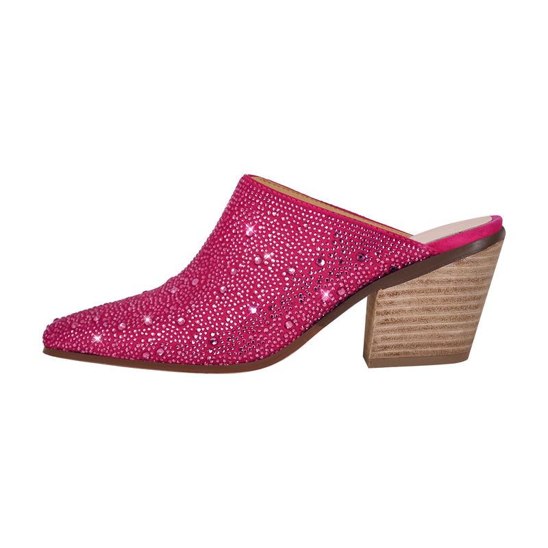 Rhinestone Pointed Toe Chunky Heel Mules Sandals