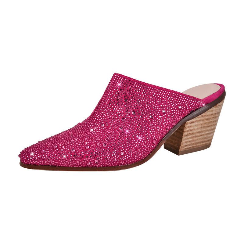 Rhinestone Pointed Toe Chunky Heel Mules Sandals