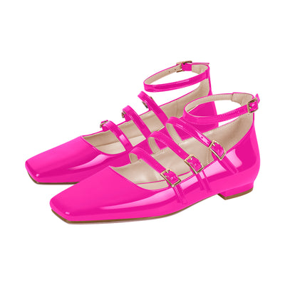 Square Toe Buckle Strap Mary Jane Flats