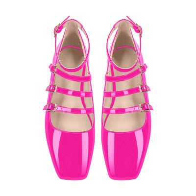 Square Toe Buckle Strap Mary Jane Flats