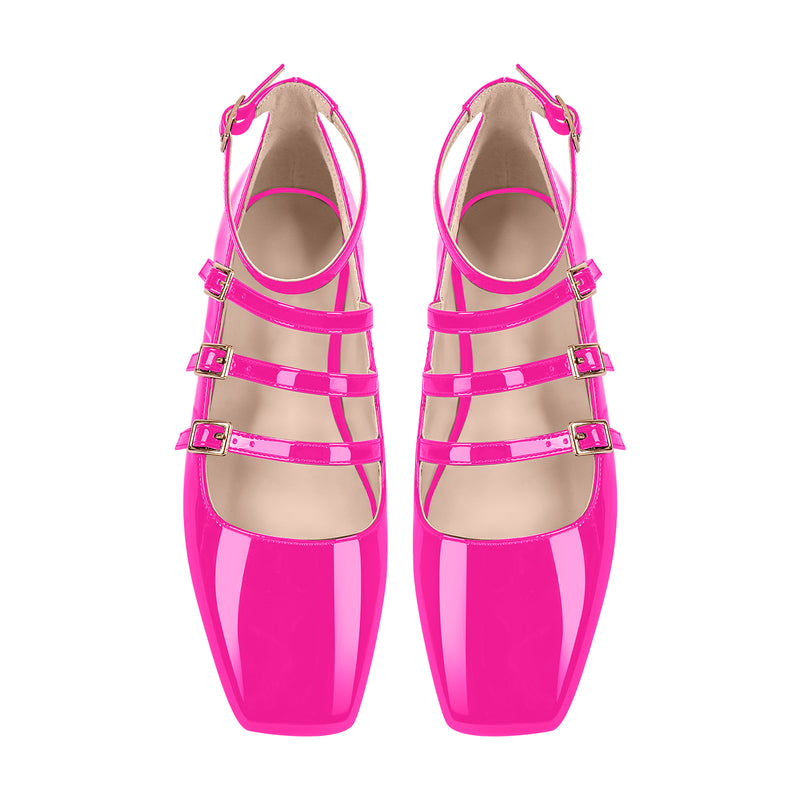 Square Toe Buckle Strap Mary Jane Flats