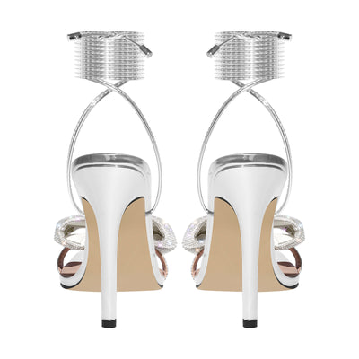 Rhinestone Square Toe Stiletto Ankle Strap Sandals