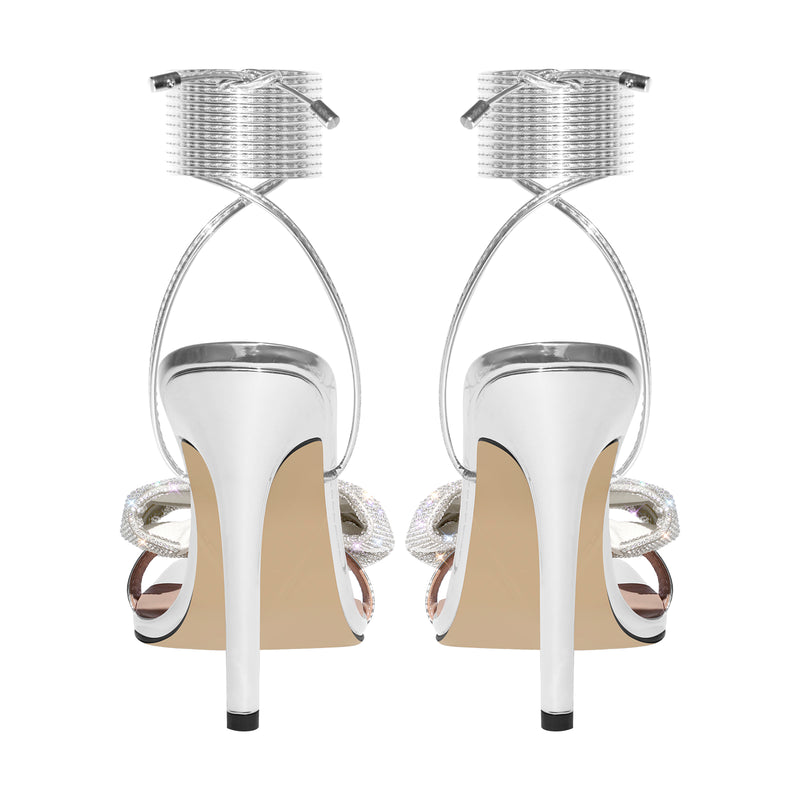 Rhinestone Square Toe Stiletto Ankle Strap Sandals