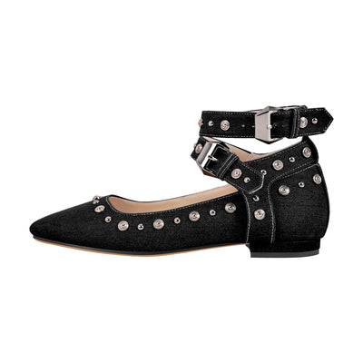Square Toe Ankle Buckle Strap Flats