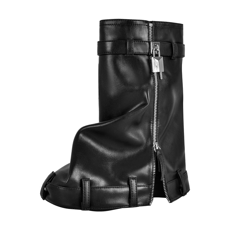 Round Toe Wedge Heel Fold Over Mid-calf Boots
