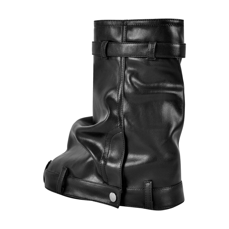 Round Toe Wedge Heel Fold Over Mid-calf Boots
