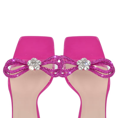 Square Toe Rhinestone Lace-up Stiletto Sandals